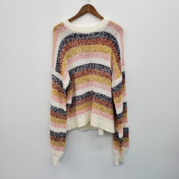 Womens XL Striped Knit Sweater Multicolor Pullover Long Sleeve Oversized Cozy - Picture 3 of 16